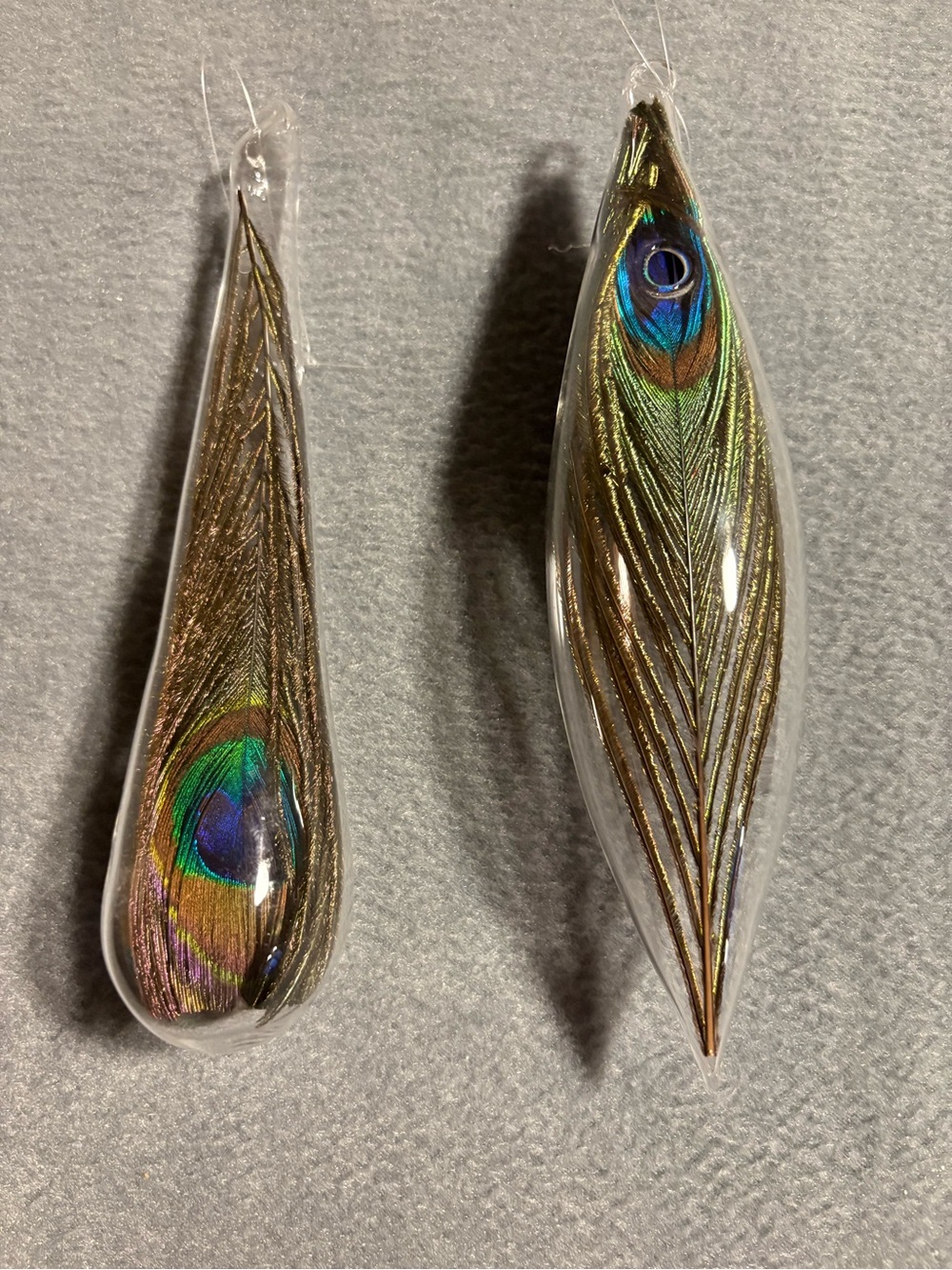 Peacock Feather Glass Ornaments – Elegant Green and Blue Home Accents